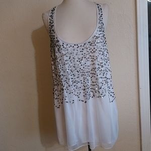 Banana Republic Mesh Silk Gold Sequin Tank XL